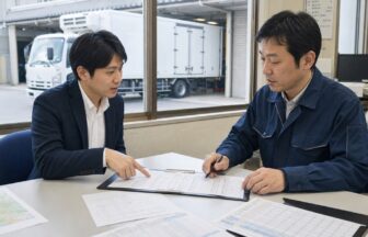 乳製品配送の面接で配属予定便の時刻表と温度管理項目を確認する応募者