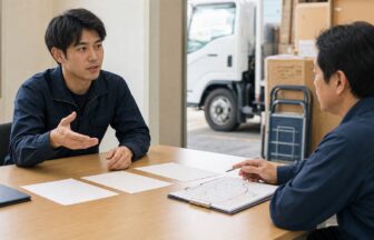 家電配送の面接で配車・荷役・給与条件を質問する応募者