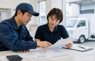 ECラストマイル配送の給与・報酬と配送実績を表で照合する担当者とドライバー
