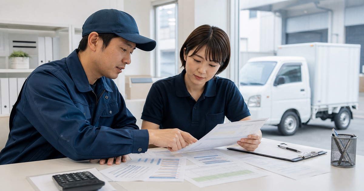 ECラストマイル配送の給与・報酬と配送実績を表で照合する担当者とドライバー