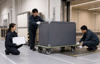 美術品輸送の荷役工程と補助機器を現場図で確認する応募者