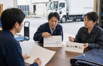 美術品輸送の面接で配車・荷役・給与条件を質問する応募者