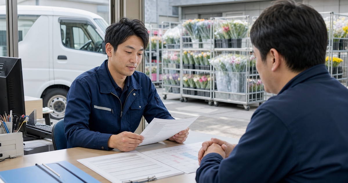 生花配送の給与条件と勤務実績を拠点で確認するドライバー