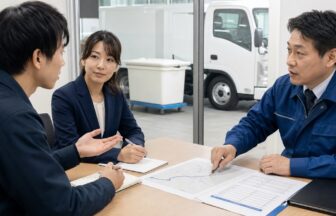 感染性廃棄物収集運搬の面接で配車・教育・給与を質問する応募者
