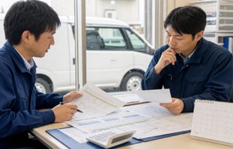 感染性廃棄物収集運搬の勤務表と賃金条件を確認する担当者