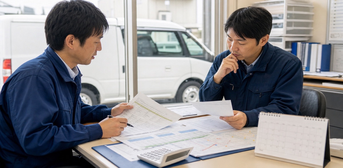 感染性廃棄物収集運搬の勤務表と賃金条件を確認する担当者