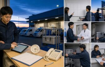 医療機器配送の点呼・施設待機・引渡し・回収・帰庫後作業と休日を時刻表で確認する