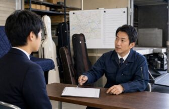 楽器輸送の面接で配車と荷役条件を確認する応募者