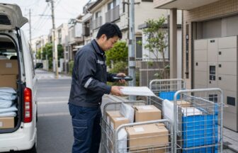 OA機器配送の技能台帳と次の役割を確認するドライバーと上司