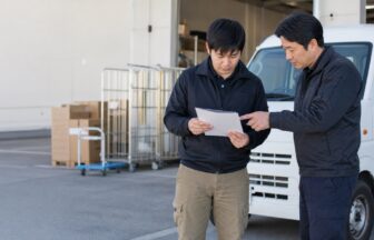 未経験の宅配便ドライバーが指導者と候補車・配達手順を確認する