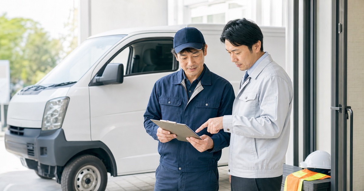 宅配便ドライバーが技能台帳と次の役割候補を担当者と確認する