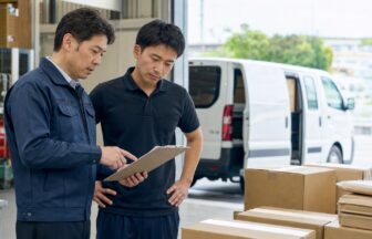 宅配便ドライバーの給与内訳を配送実績と照合する応募者と担当者