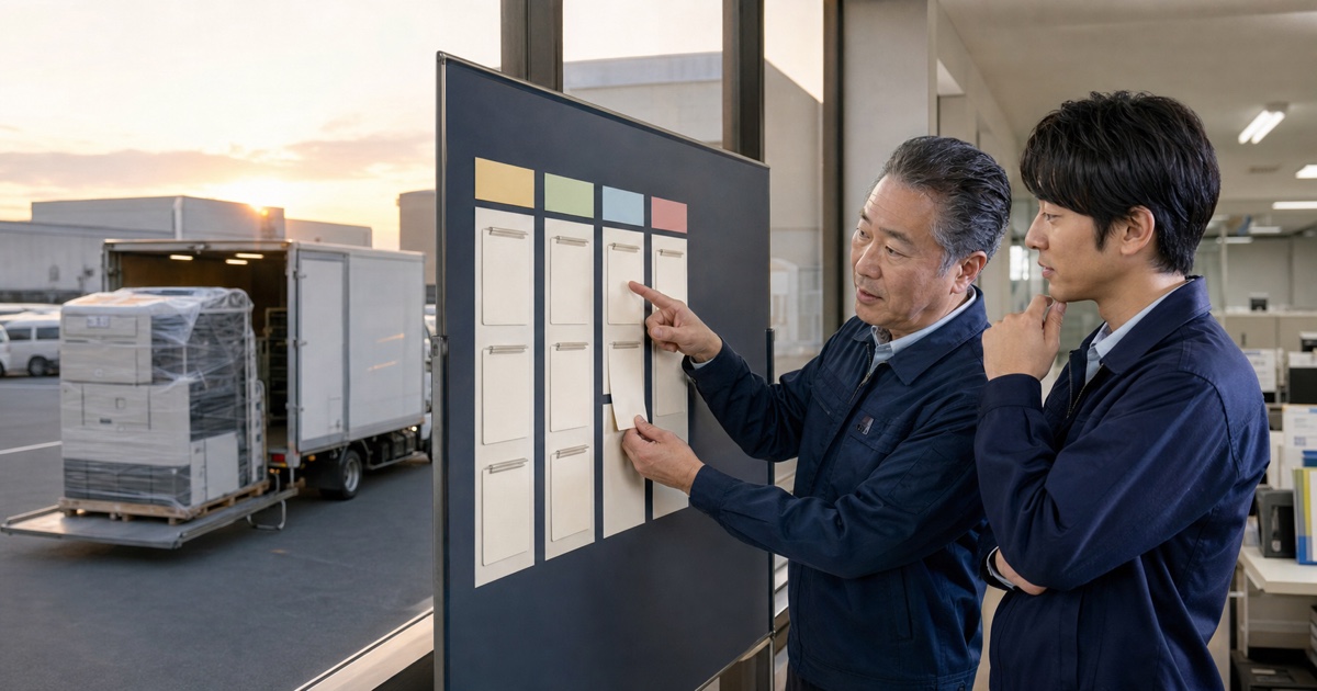 宅配便ドライバーが住宅配送ルートの荷物と受取方法を確認する様子